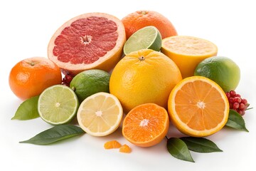 Citrus fruits group isolated on white, outline clipping path included