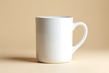 Blank White Mug on Beige Background - Perfect for Design Mockups