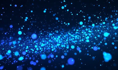 Bright blue glowing particles floating in dark space