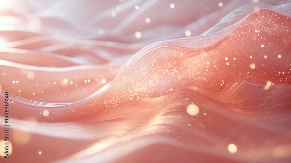 Poster abstract close-up of soft, flowing coral-toned fabric with a shimmering texture, featuring delicate 