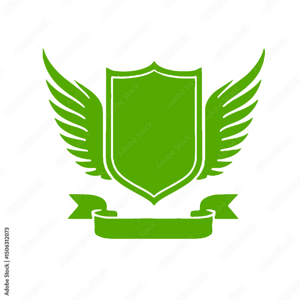 Poster vector illustration of a heraldic shield with wings and a banner displayed prominently in the design