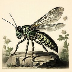 an AI Image Generator, Detailed Illustration of a Vibrant Grasshopper