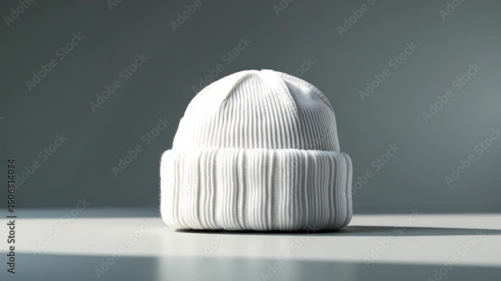 Aufkleber knit white beanie with ribbed design displayed against a soft background highlighting its texture an