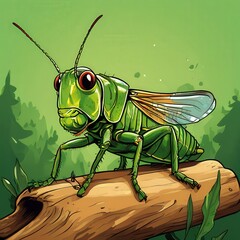 an AI Image Generator, Vivid Illustration of a Green Grasshopper