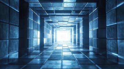 Abstract Blue Geometric Tunnel with Light at the End