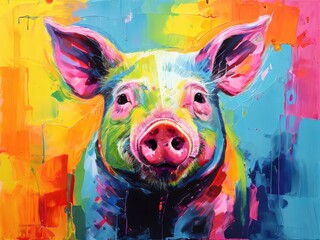an AI Image Generator, Colorful Abstract Painting of a Pig Wearing