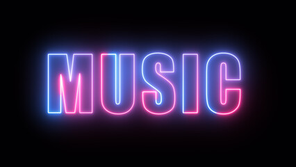 Neon glowing music text effect, editable neon light text style isolated on black background illustration