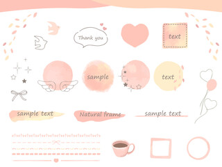 可愛いピンクの水彩風フレームイラストセット