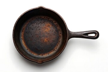 Vintage cast iron skillet pan isolated on white background