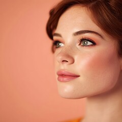 Fototapeta premium pastel makeup beauty portrait on peach background