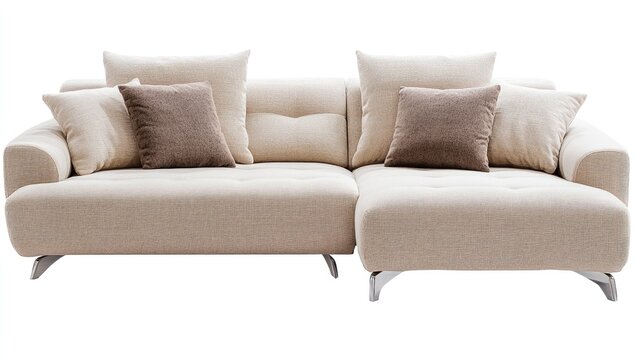 Light beige sectional sofa with brown accent pillows