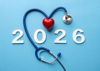 Healthcare and Heart Health Focus for 2026: Stethoscope Forming a Heart with Red Heart Symbol