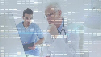 Senior doctor clicking mouse, reviewing data on monitor, clinician noting with health graphics - Powered by Adobe