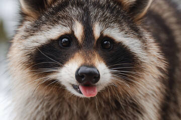 a raccoon with its tongue out and its mouth open