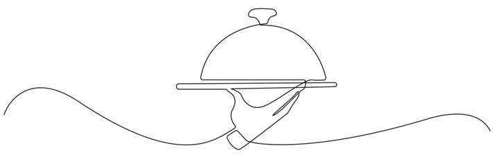 one continuous line Restaurant cloche.single line drawing of restaurant waiter,chef,cafe,fast food symbol.single line vector illustration