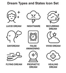 Dream Types and States Icon Set - Minimalist Line Art in Black and White