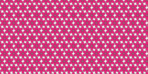 Seamless Pink Floral Pattern on White Background, 
Vibrant Abstract Flower Repeat Motif for Design, 
Playful Geometric Blossom Texture for Spring, 
Bright Digital Wallpaper with Simple Pink Flowers.