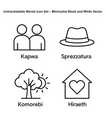 Untranslatable Words Icon Set – Minimalist Black and White Vector