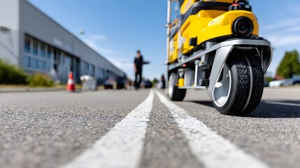 Obraz premium Ground-penetrating radar scanning infrastructure on pavement