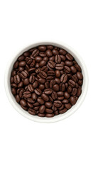 Isolated Photo of Roasted Coffee Beans in a White Bowl on a Black Background