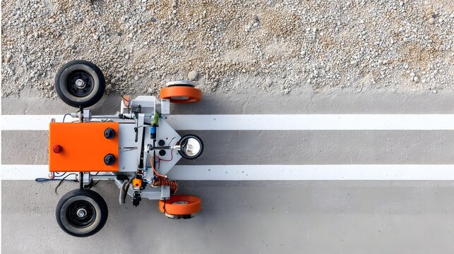 Ground-penetrating radar device scanning pavement for infrastructure analysis.