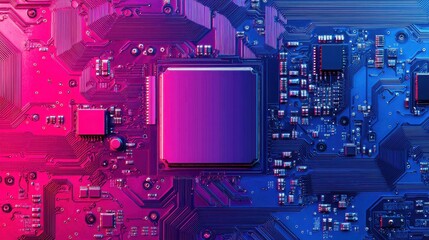 Fototapeta premium Digital Flow Chart Diagram for AI Concept. Vibrant Digital Circuit Board with Microchip and Colorful Background for Technology and Innovation Concepts
