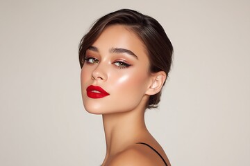 Fototapeta premium Model with defined jawline and full glam makeup