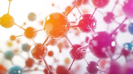 Vibrant visualization of colorful spheres representing molecular structures, showcasing beauty of combinatorial chemistry. dynamic arrangement creates sense of movement and energy