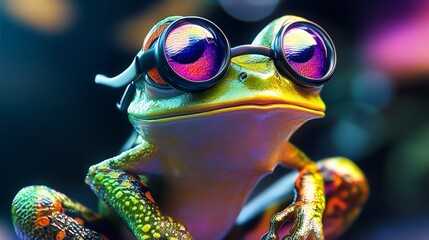 Colorful Smart Frog in a Vibrant Digital Dimension with Futuristic Energy Flow