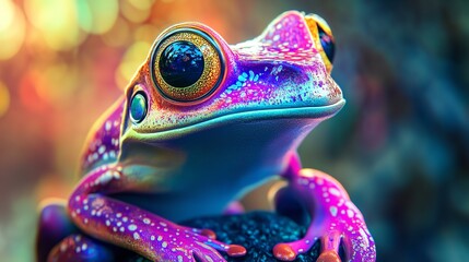 Colorful Smart Frog in a Vibrant Digital Dimension with Futuristic Energy Flow