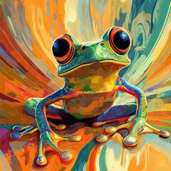 Colorful Smart Frog in a Vibrant Digital Dimension with Futuristic Energy Flow