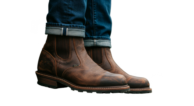 Isolated PNG Brown Leather Boots Classic Style Fashionable Shoe