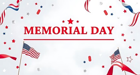 Obraz premium Memorial day background with american flags and ribbons