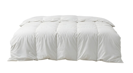 Soft, fluffy white comforter neatly arranged on a bed, highlighting its texture and inviting warmth in a cozy bedroom setting