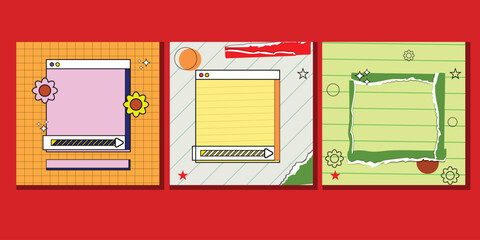 Social media post Pop-art vector design with retro elements, bright colors and scrapbook style social media frames for creative Content.or pop-art with retro elements, bright colors and scrapbook styl