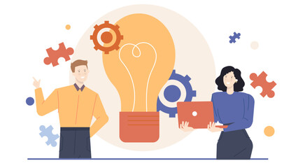 Two people collaborating on a new project, sharing ideas and brainstorming together