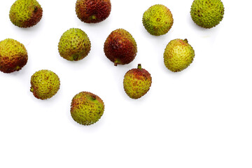 Fresh lychee fruit on white background. Juicy exotic fruit.