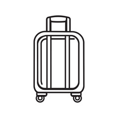 Simple black line art depicts a rolling suitcase on a transparent background