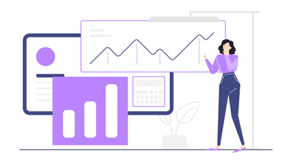 Woman presenting a graph on a whiteboard, suitable for business presentations or educational materials on data analysis and statistics.