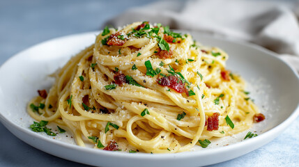 Classic Spaghetti Carbonara Served on Plate