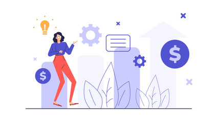 Woman with an idea growing her business. Suitable for entrepreneurship, small business, innovation, success, strategy, startup, creativity concepts.