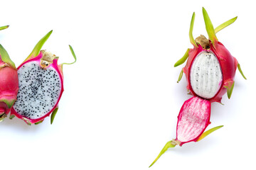 Dragon fruit, pitaya isolated on white.