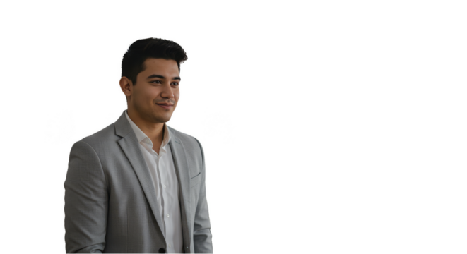 Isolated Portrait of a Confident Young Businessman In Transparent
