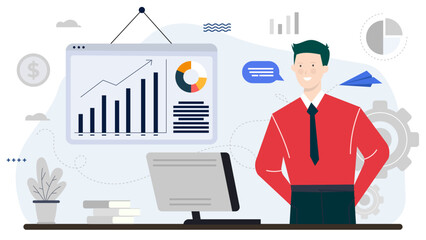 Man analyzing data on a whiteboard. Perfect for business presentations, data analysis, financial reports, statistics, education, and strategy planning.
