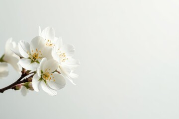Delicate white blossoms against pure white backdrop, pure, clean, photography