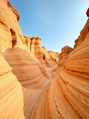Low-angle view of the beautiful Lut desert and its formations known as Kaluts, Dasht-e Lut Desert, Iran