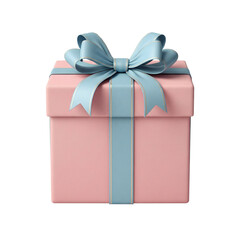 Pink gift box with blue ribbon bow