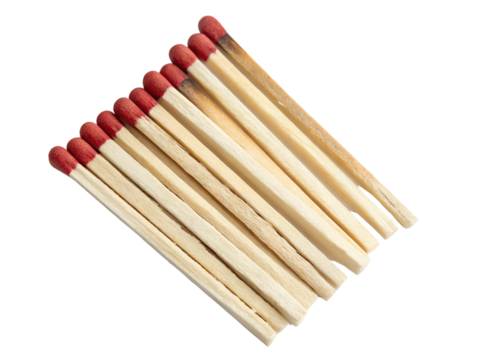 Pile of Wooden Matchsticks with Red Tips Isolated on transparent background, Isolated Png file, Cut-out, Isolate Png, No Background, Isolated object