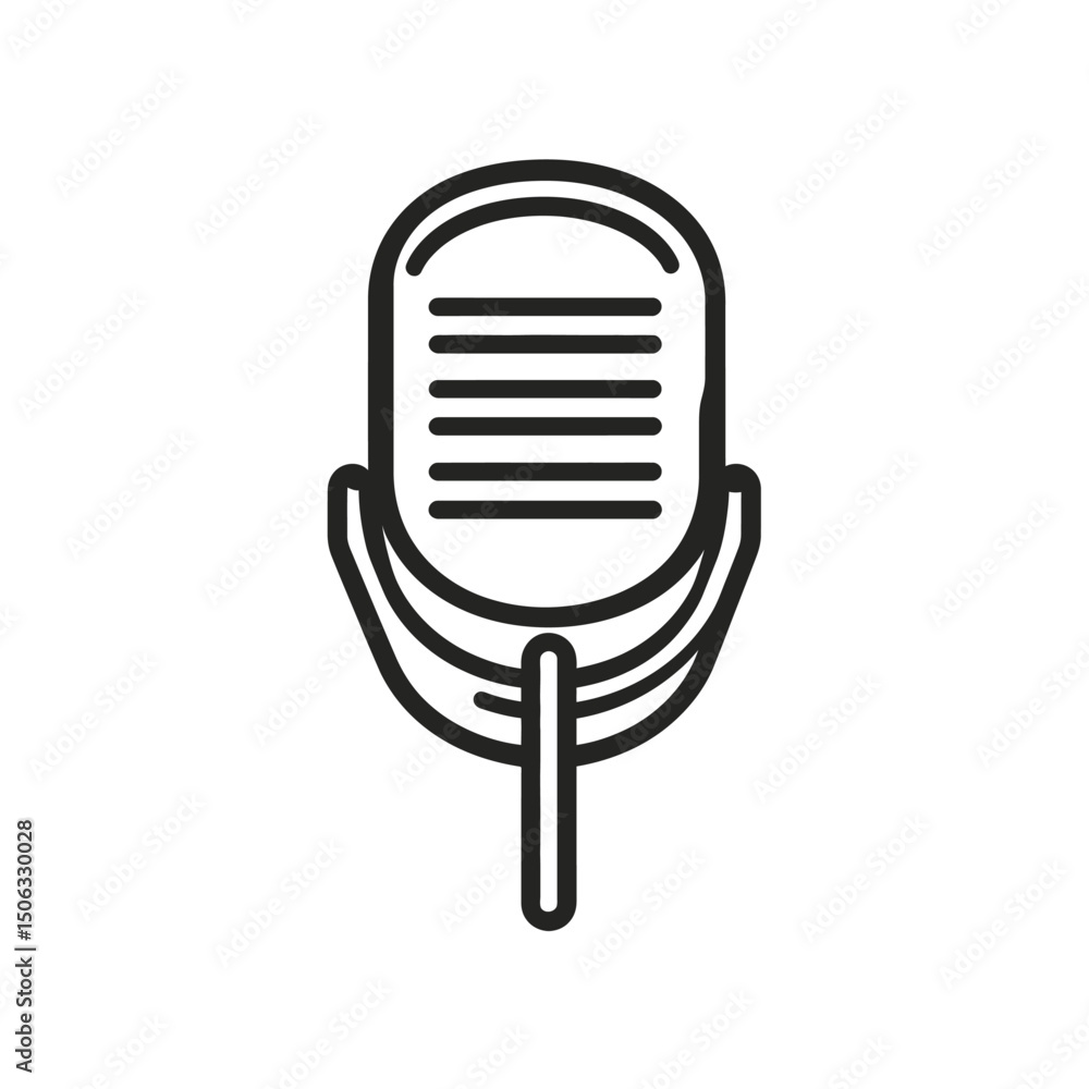 Poster simple black line microphone on a transparent background adds retro charm for diverse projects