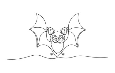 Halloween Bats Flying Continuous Line Drawing with Editable Stroke, minimalist sketch one line art vector illustration, Halloween bat spooky concept.